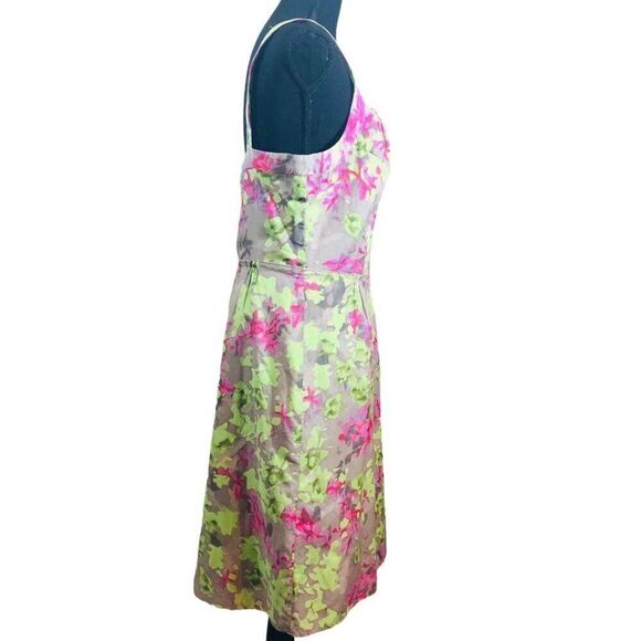 Banana Republic Green Pink Floral Silk Blend Sleeveless Dress Size 14 - Picture 3 of 8
